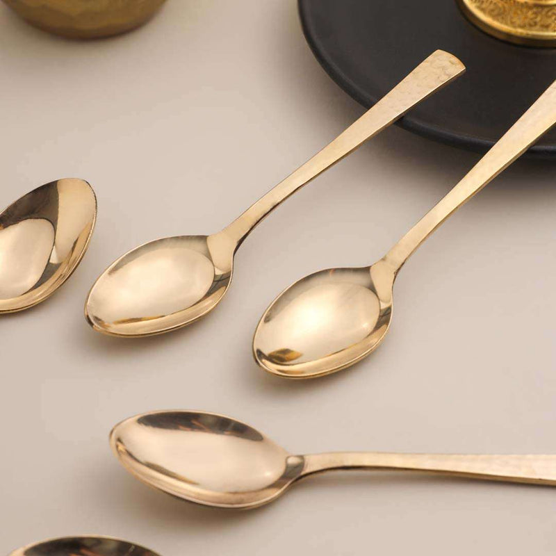 Brass Hammered Design Spoon Set Of 6 (7 Inch)