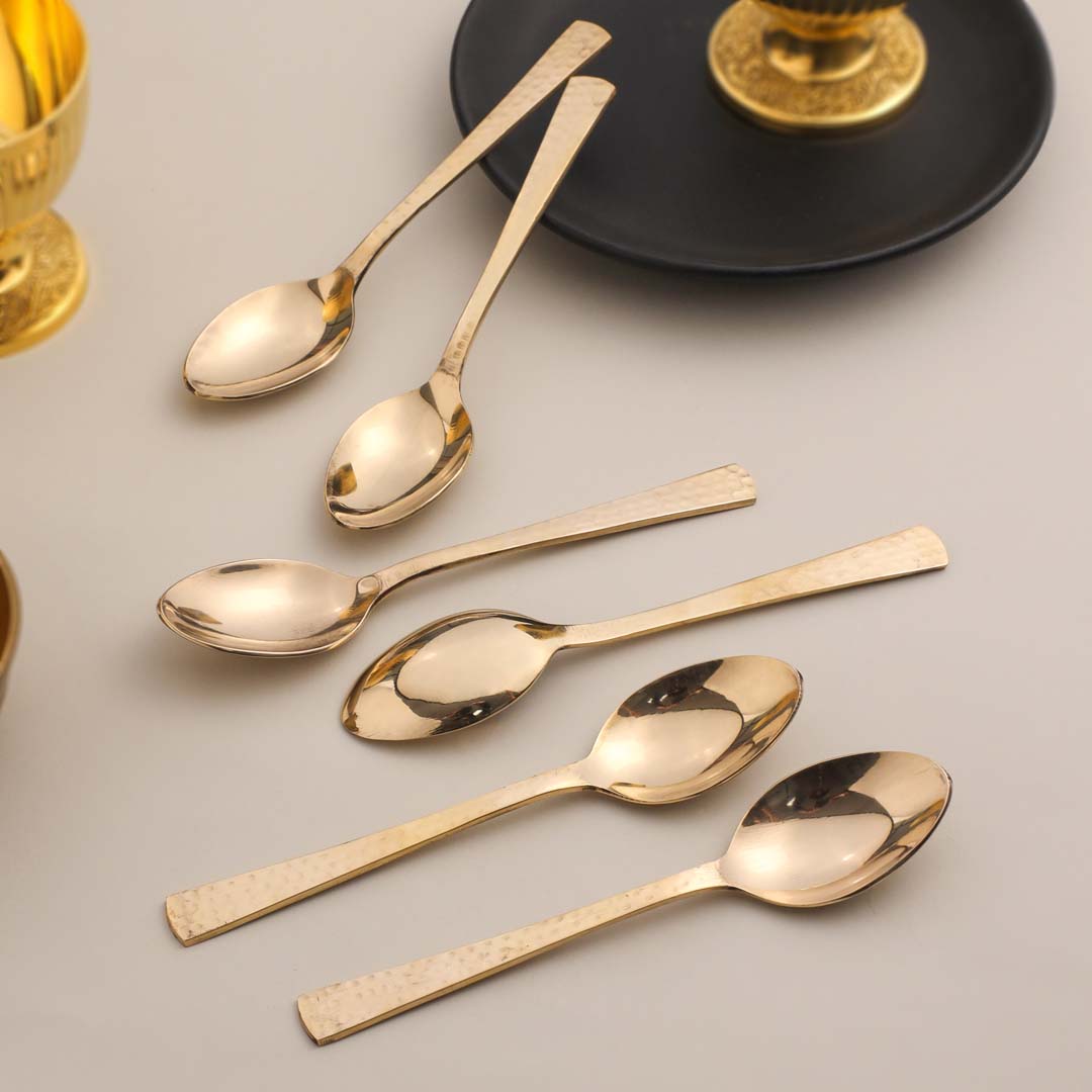 Brass Hammered Design Spoon Set (Pack Of 6)