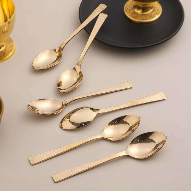 Brass Hammered Design Spoon Set Of 6 (7 Inch)