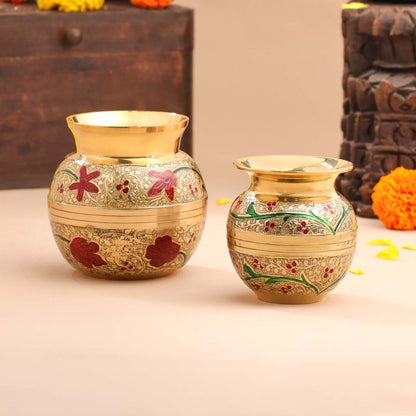 Brass Paint Pooja Kalash with Floral Design