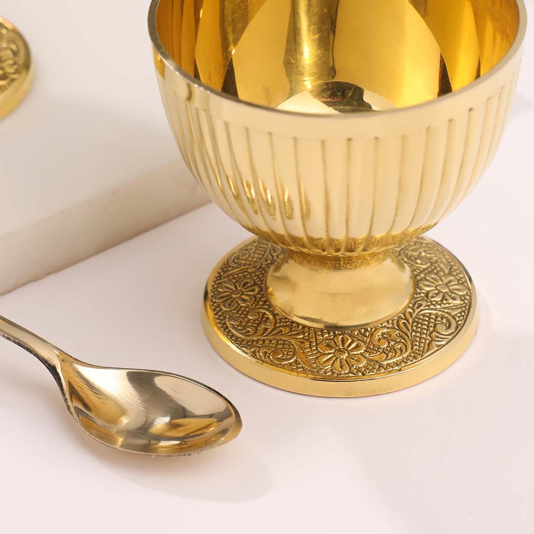 Premium Brass Ice Cream Bowls with Spoons – Set of 2