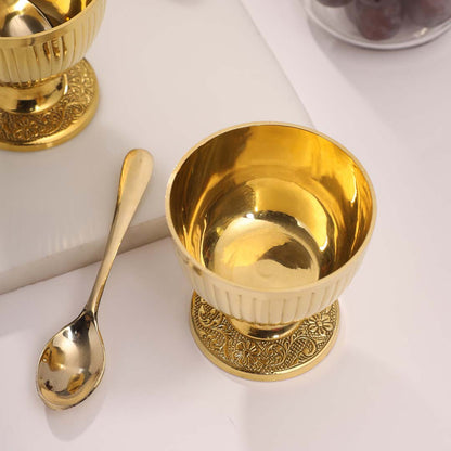 Premium Brass Ice Cream Bowls with Spoons – Set of 2