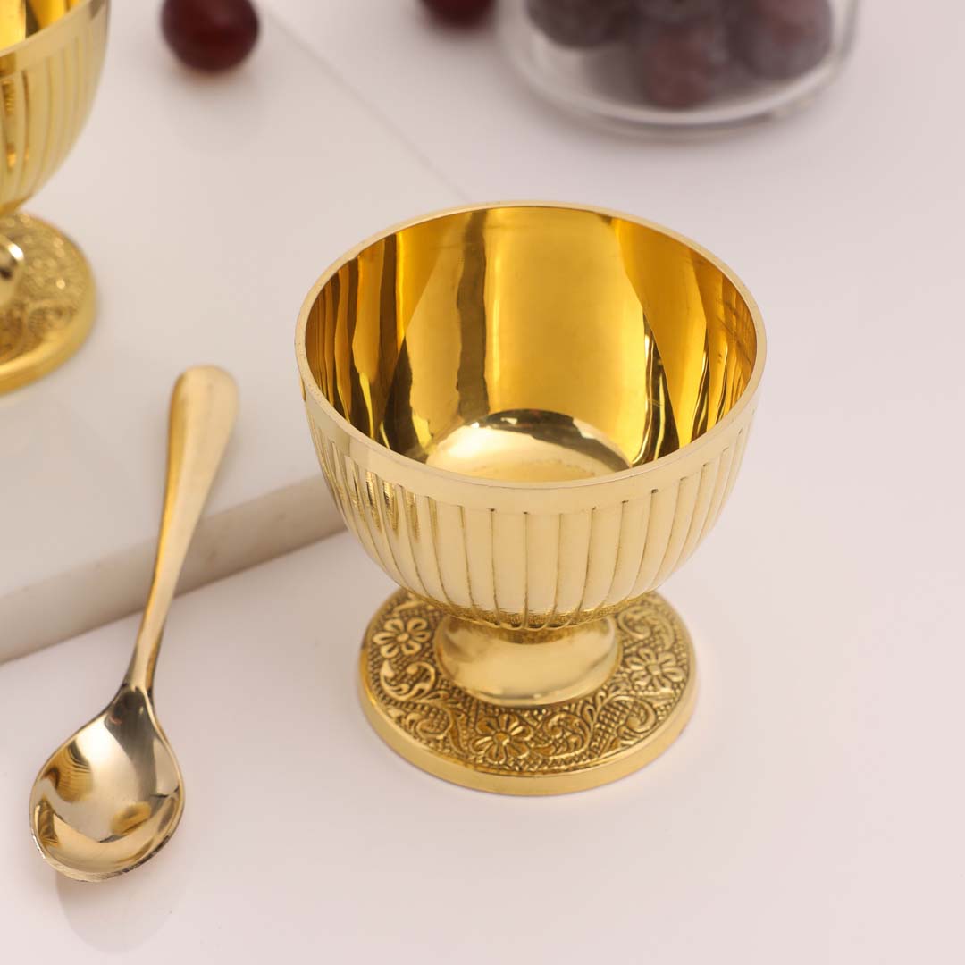 Premium Brass Ice Cream Bowls with Spoons – Set of 2