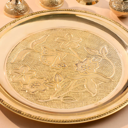 Brass Designer Pooja Thali Set With Velvet box