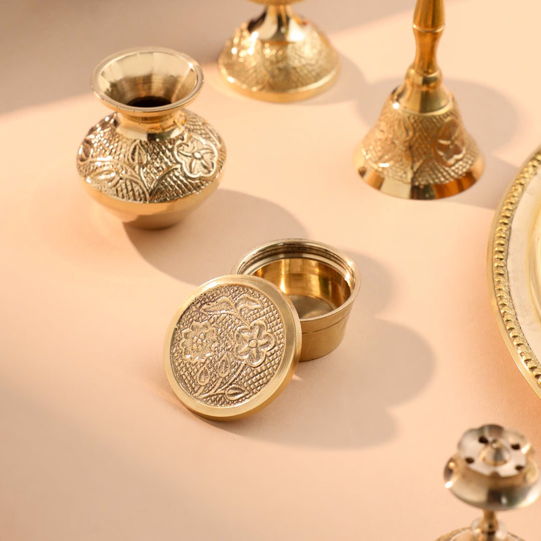 Brass Designer Pooja Thali Set With Velvet box