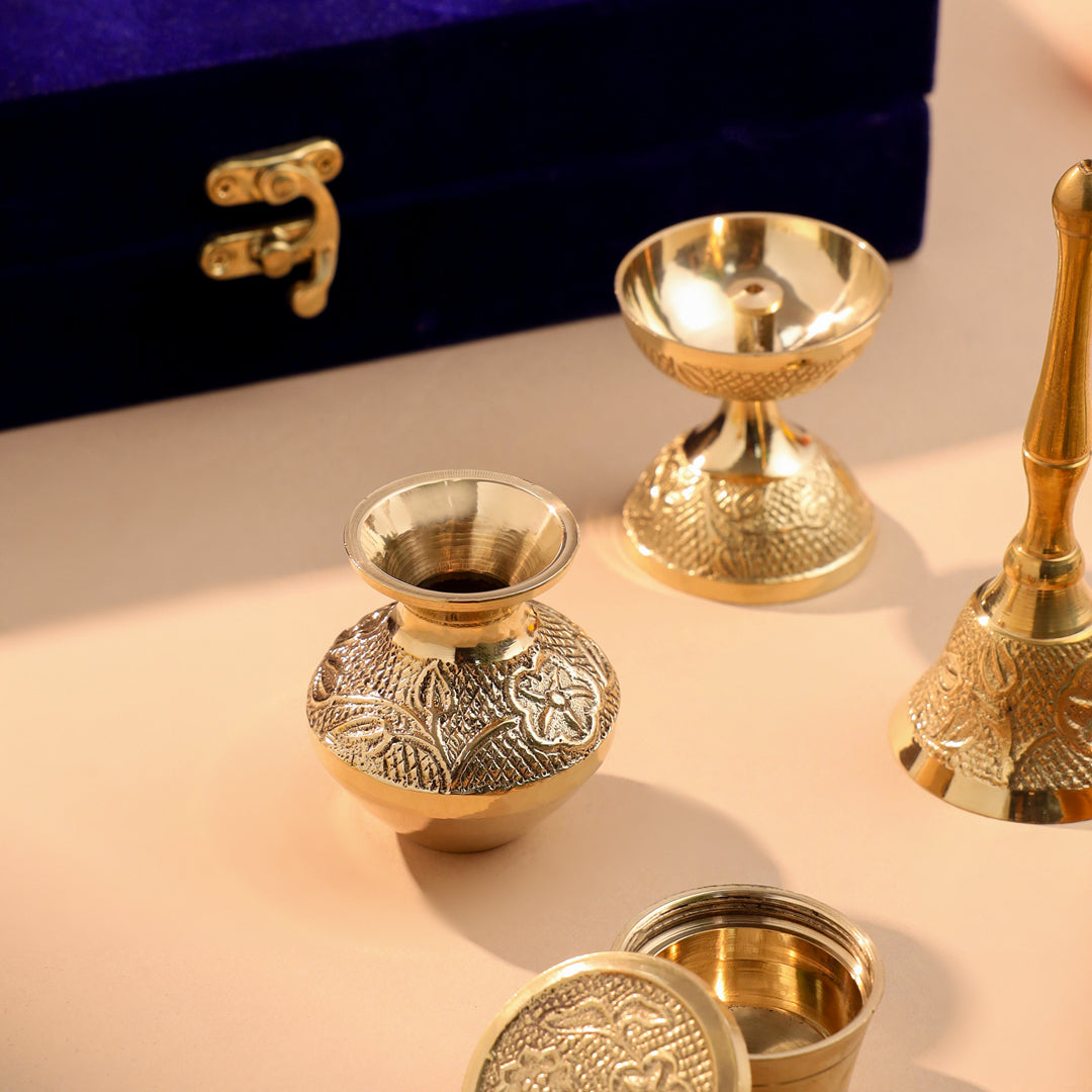 Brass Designer Pooja Thali Set With Velvet box