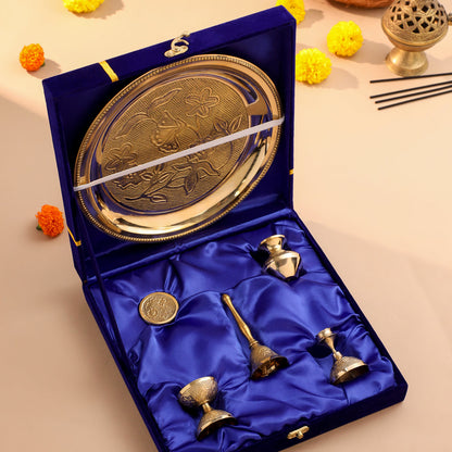 Brass Designer Pooja Thali Set With Velvet box