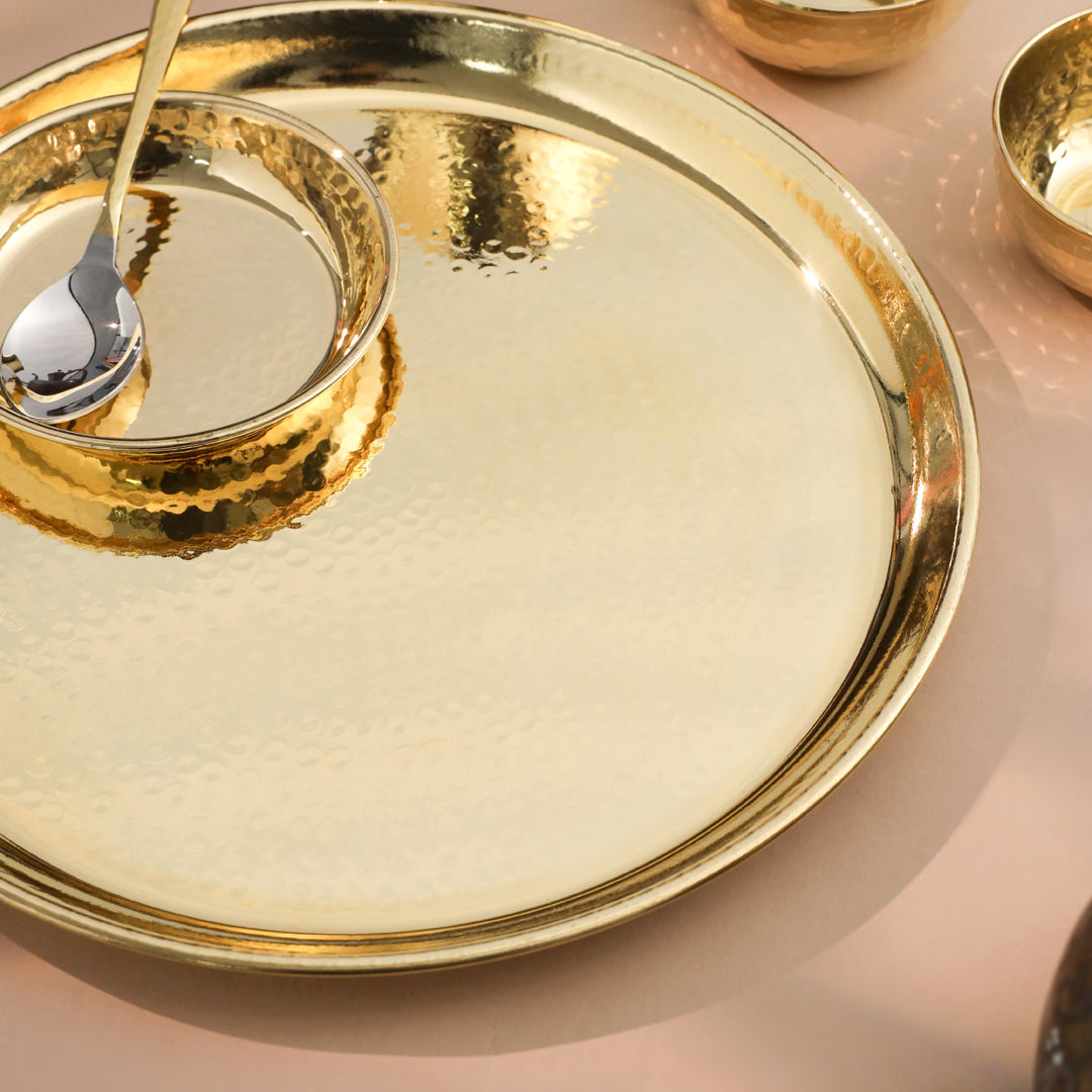 Brass Hammered Thali Set (1.1 Kg)