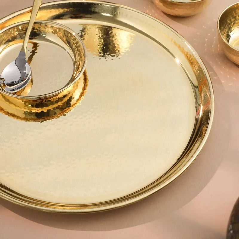 Brass Hammered Thali Set (1.1 Kg)
