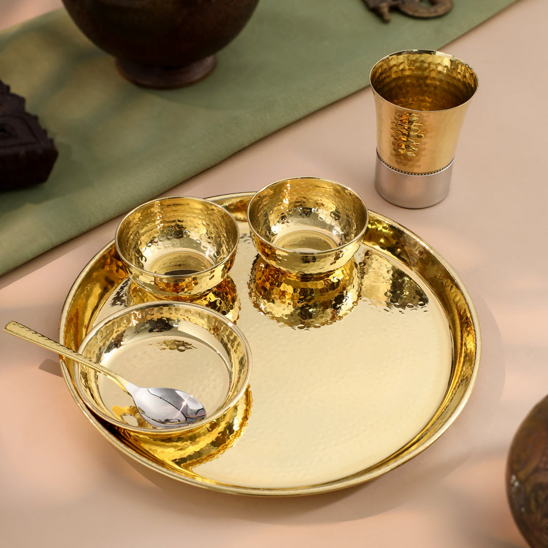Brass Hammered Thali Set (1.1 Kg)