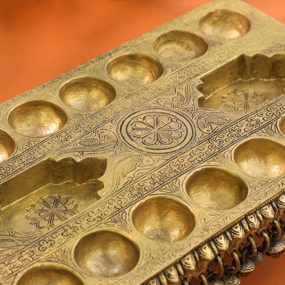 Brass Pallanguzhi Game Board with Wheels (20 Inch)