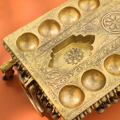 Brass Pallanguzhi Game Board with Wheels (20 Inch)