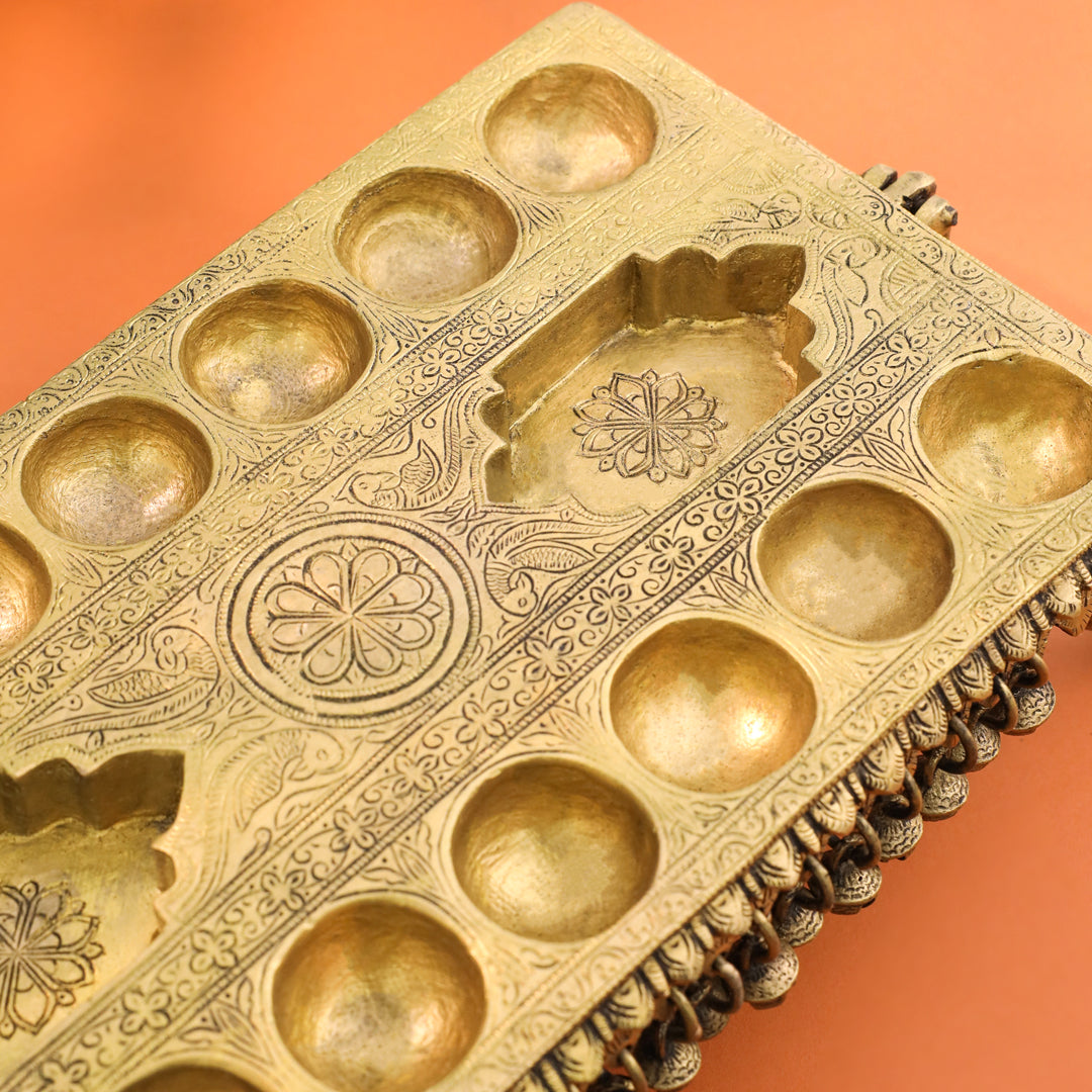 Brass Pallanguzhi Game Board with Wheels (20 Inch)