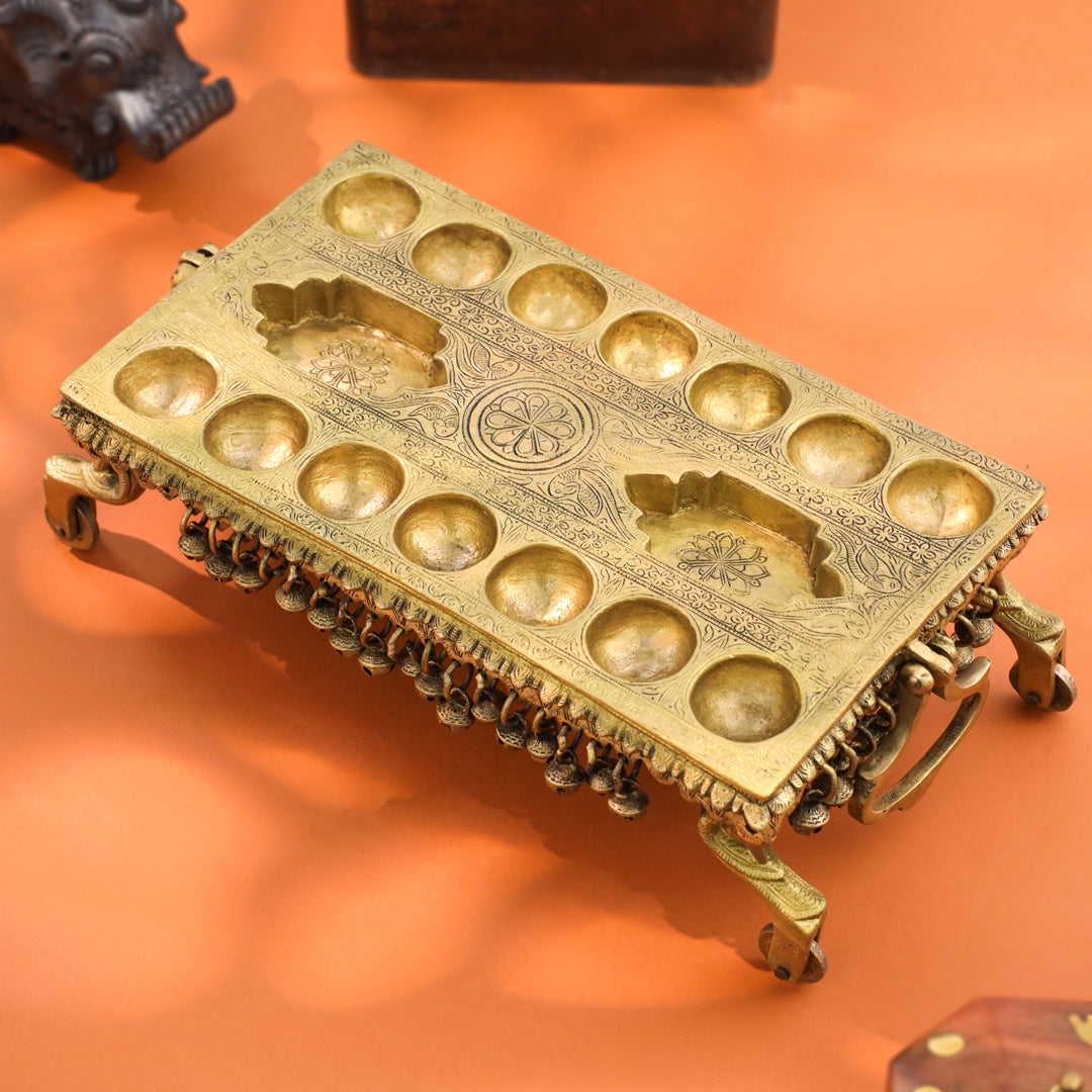 Brass Pallanguzhi Game Board with Wheels (20 Inch)