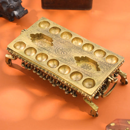 Brass Pallanguzhi Game Board with Wheels (20 Inch)