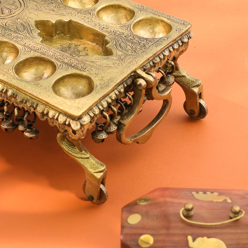Brass Pallanguzhi Game Board with Wheels (20 Inch)