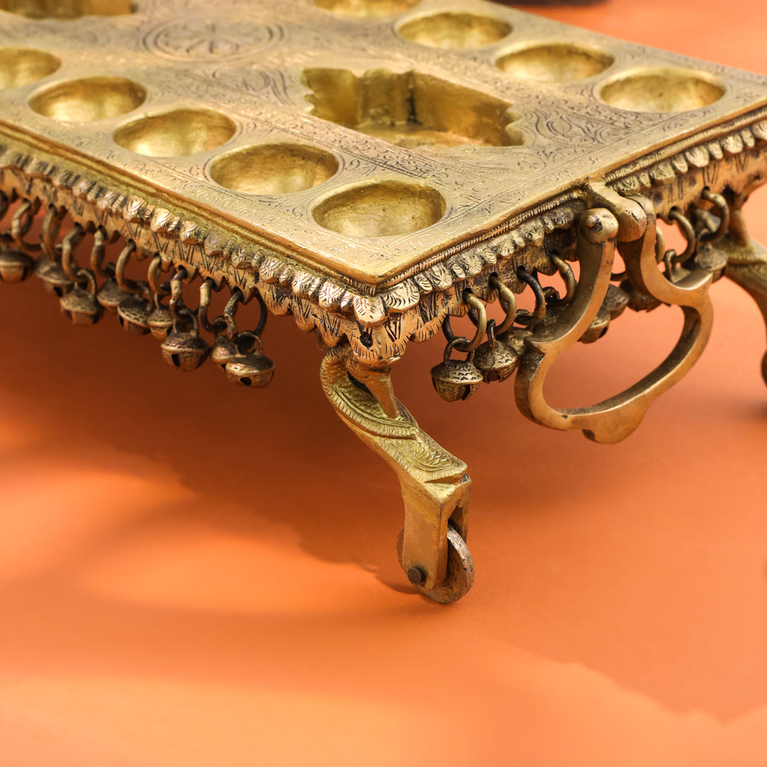 Brass Pallanguzhi Game Board with Wheels (20 Inch)