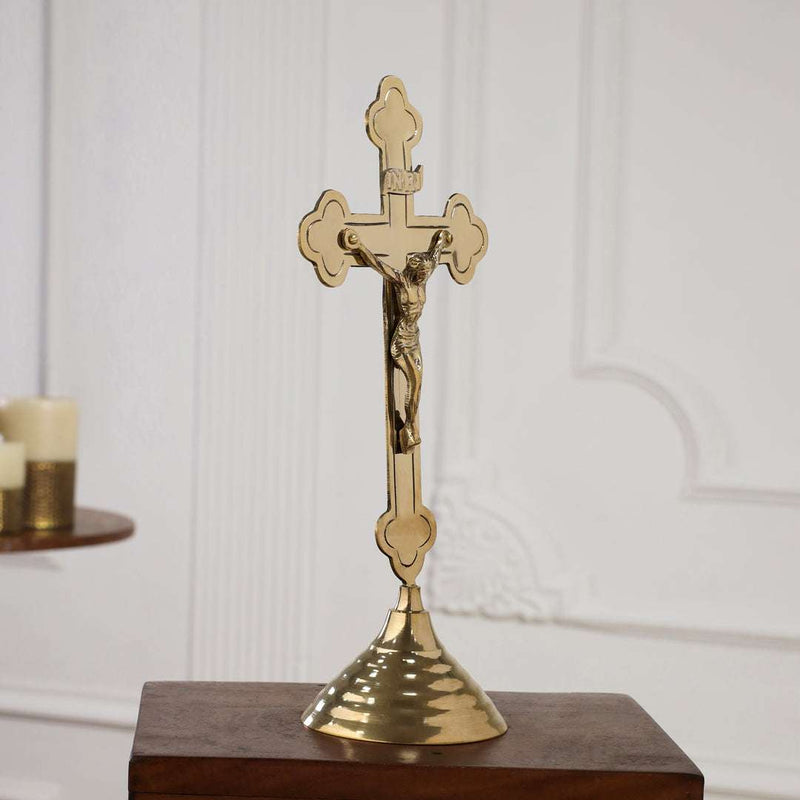 Brass Crucifix Cross with Jesus Figure (11 Inch)