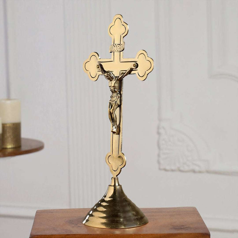 Brass Crucifix Cross with Jesus Figure (11 Inch)