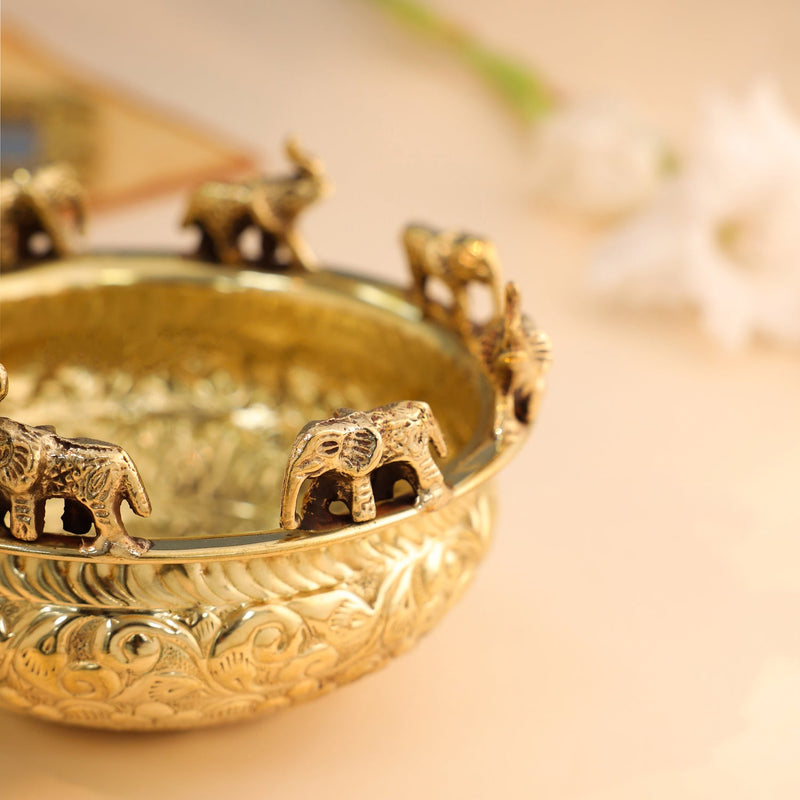 Brass Elephant Urli Bowl (3.5 Inch)