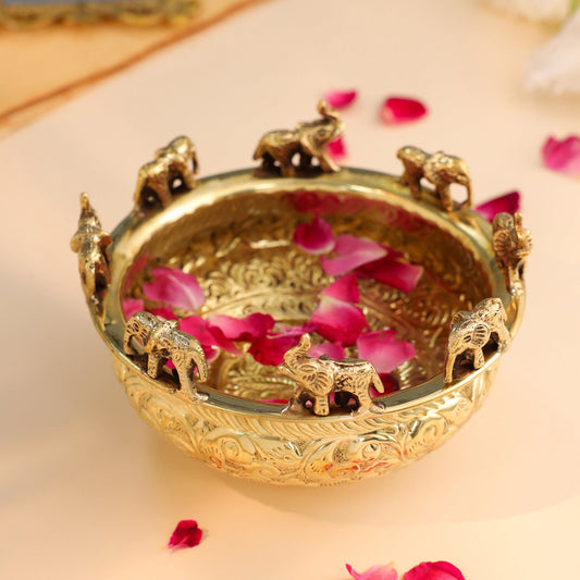 Brass Elephant Urli Bowl (3.5 Inch)
