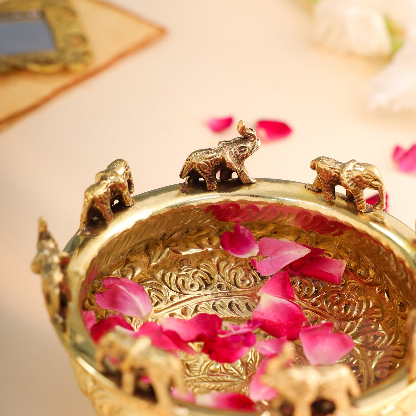 Brass Elephant Urli Bowl (3.5 Inch)