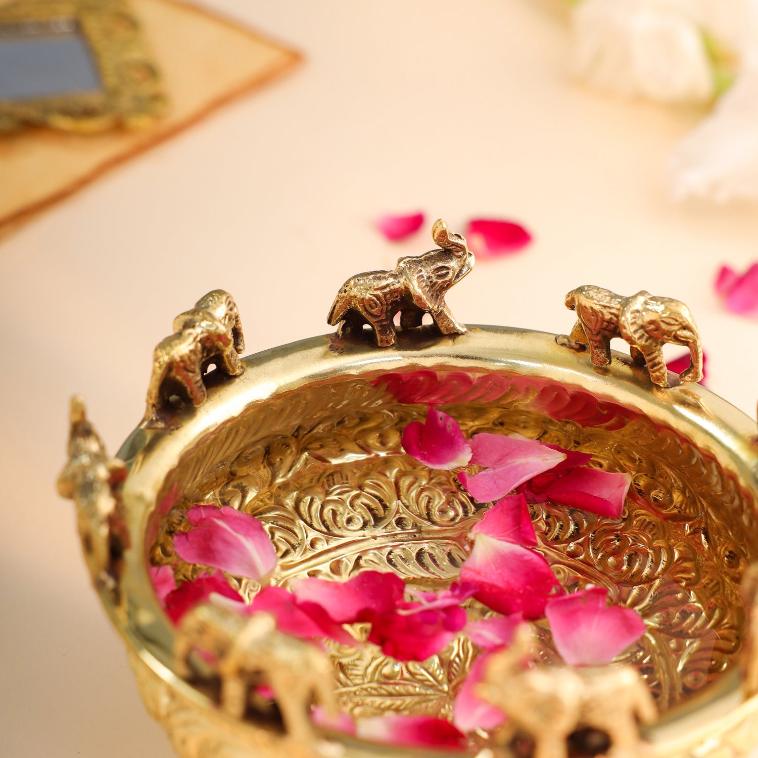 Brass Elephant Urli Bowl (3.5 Inch)