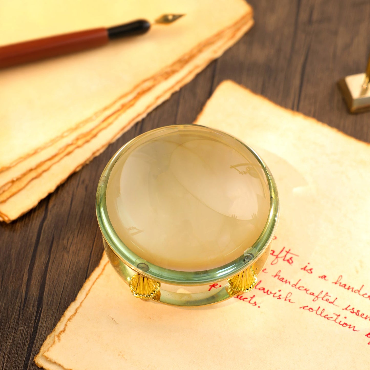 Brass Magnifying Glass Dome Paperweight - Vintage (3 Inch)