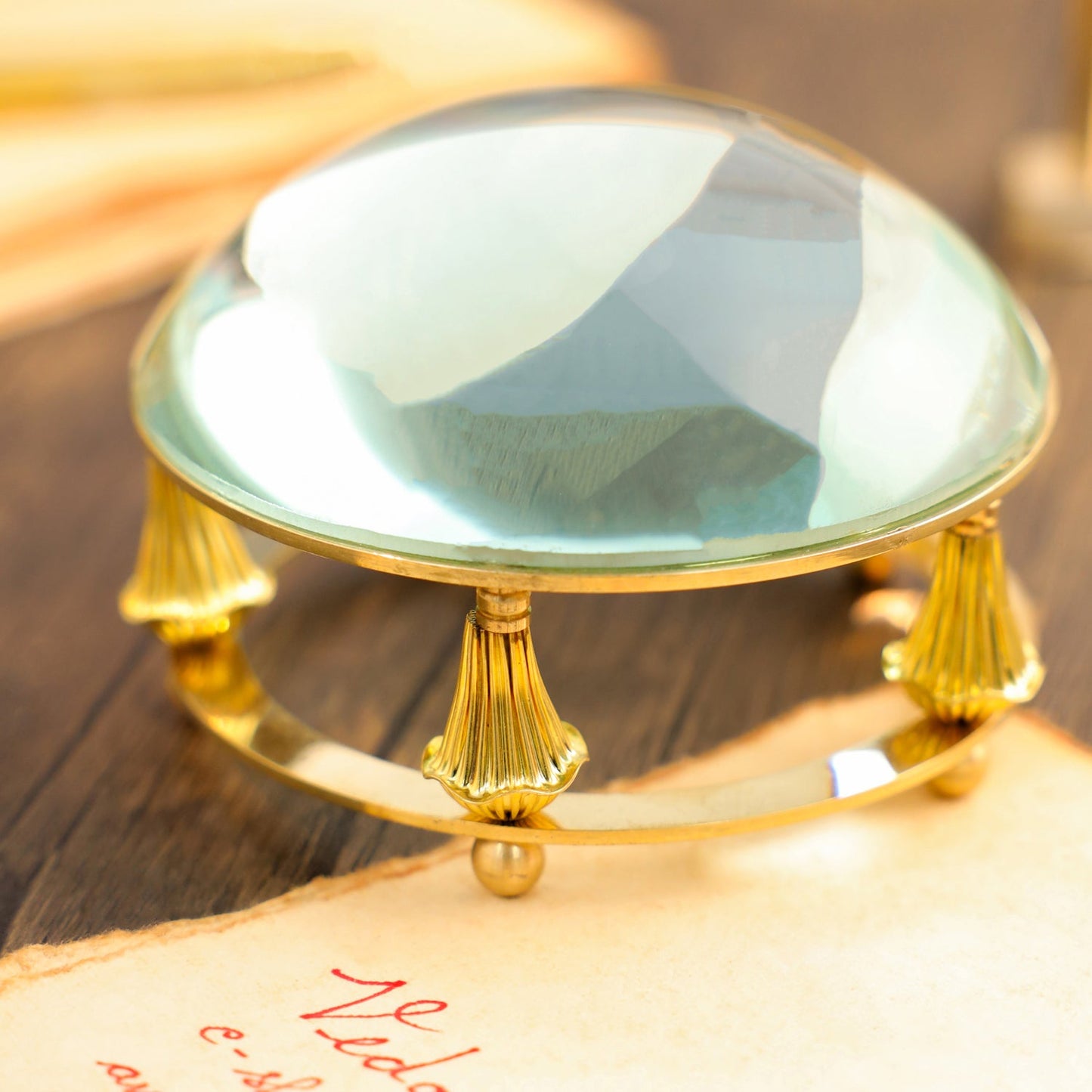 Brass Magnifying Glass Dome Paperweight - Vintage (3 Inch)