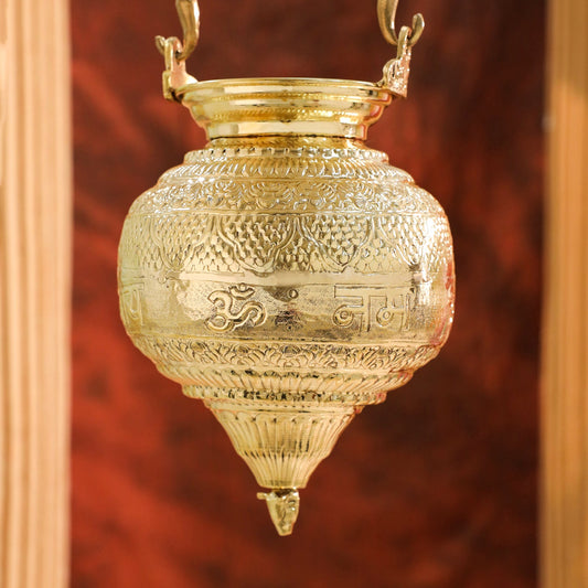Brass Hanging Jal Dhara with Carved Om & Mantra Design