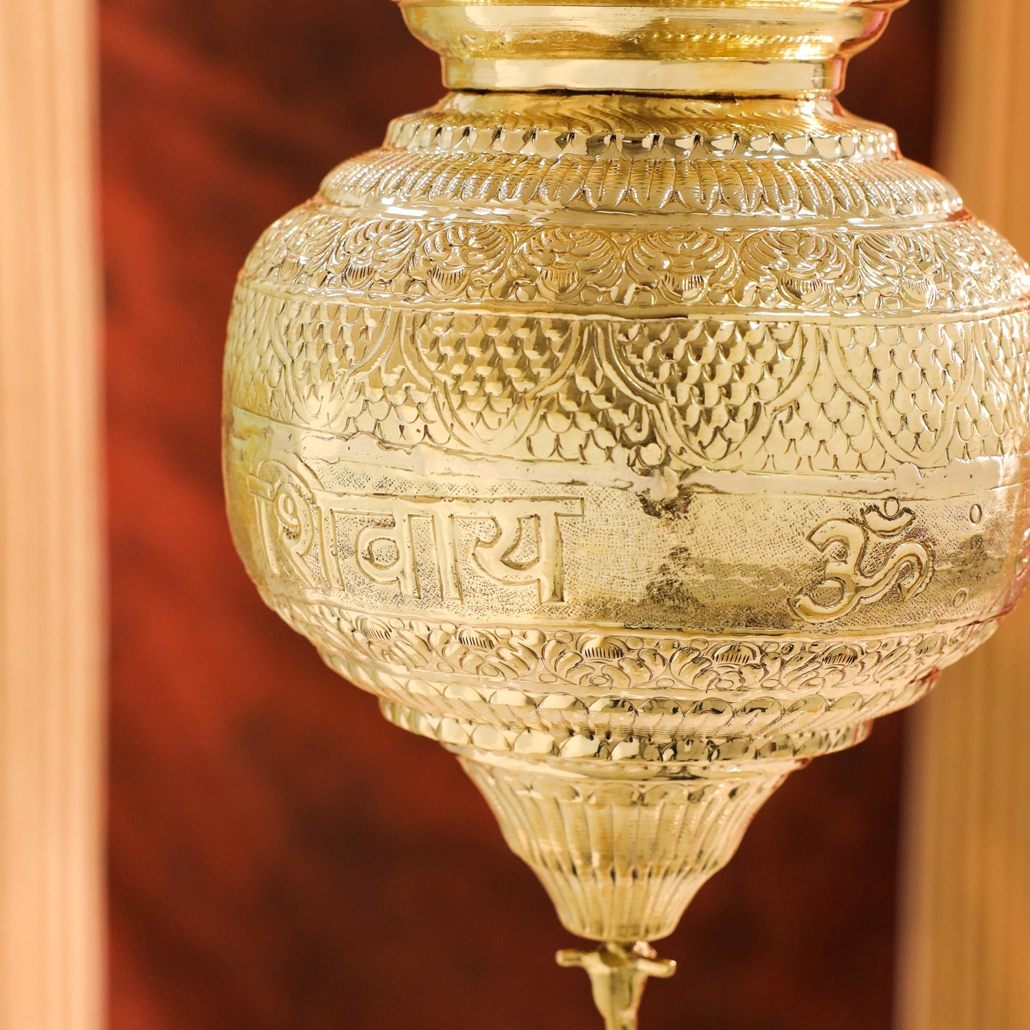 Brass Hanging Jal Dhara with Carved Om & Mantra Design