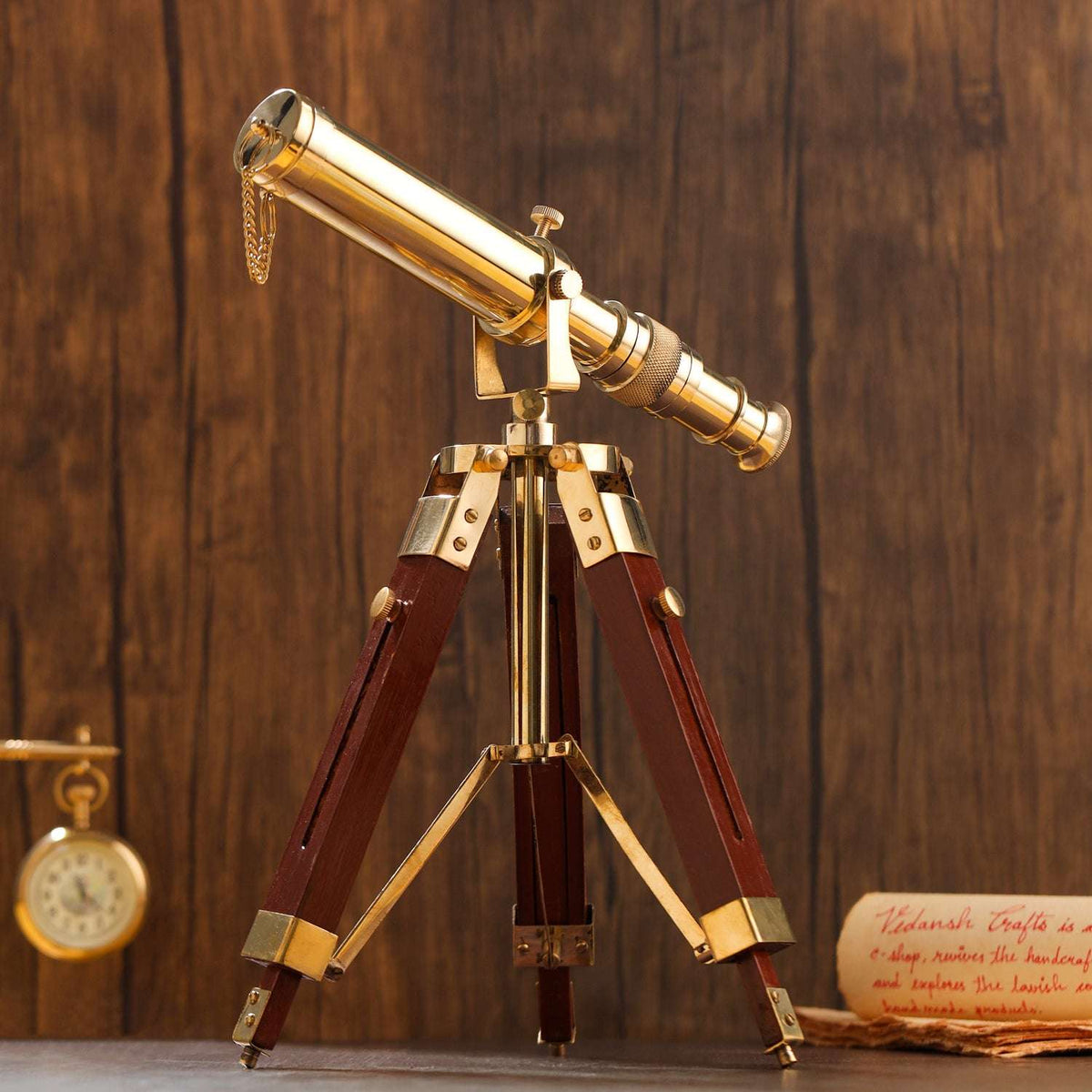 Brass Telescope with Wooden Tripod Stand (12 Inch)