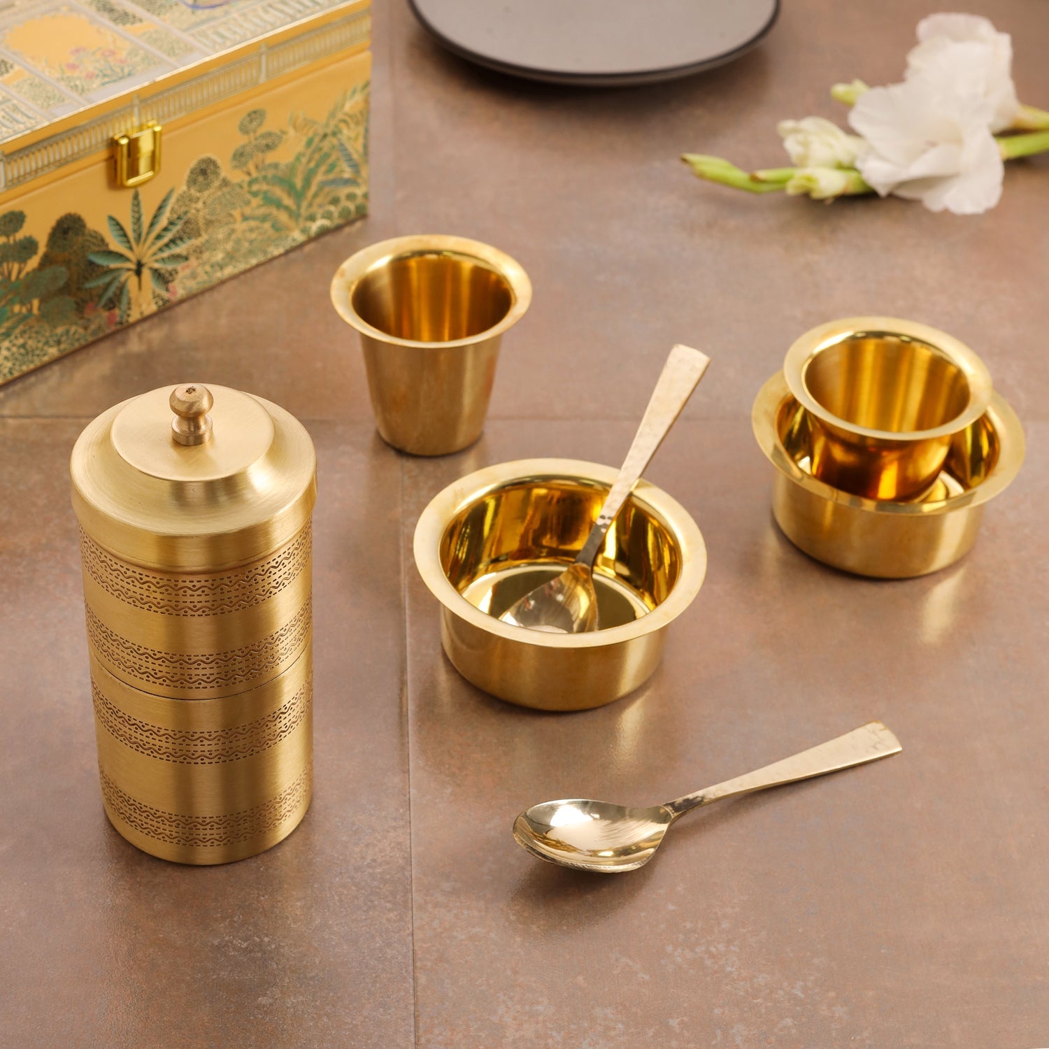 Brass Coffee Maker And Davara Set Corporate/Gift Hamper