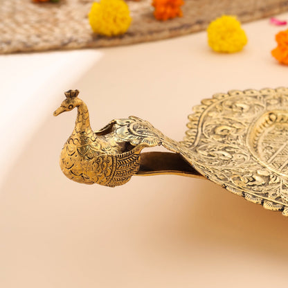 Brass Peacock Design Serving Tray (23 Inch)