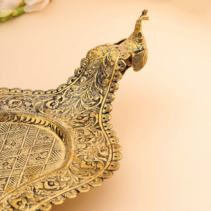 Brass Peacock Design Serving Tray (23 Inch)
