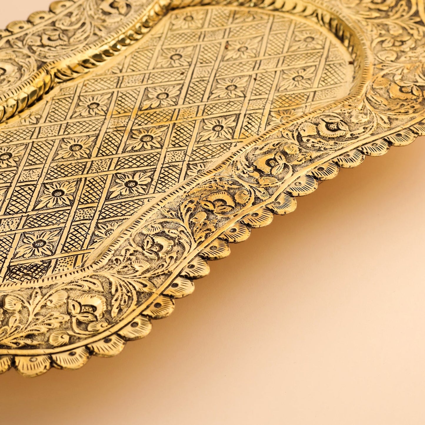 Brass Peacock Design Serving Tray (23 Inch)