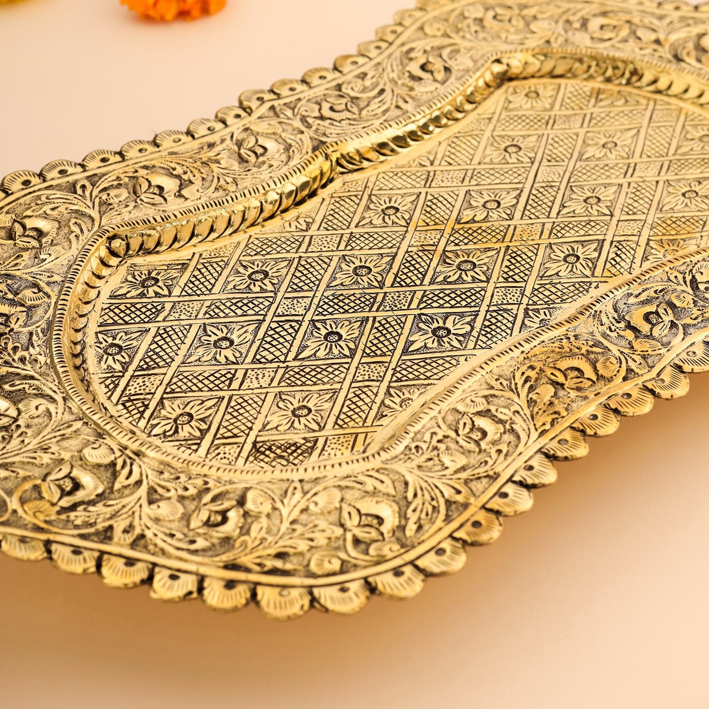Brass Peacock Design Serving Tray (23 Inch)