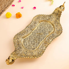 Brass Peacock Design Serving Tray (23 Inch)