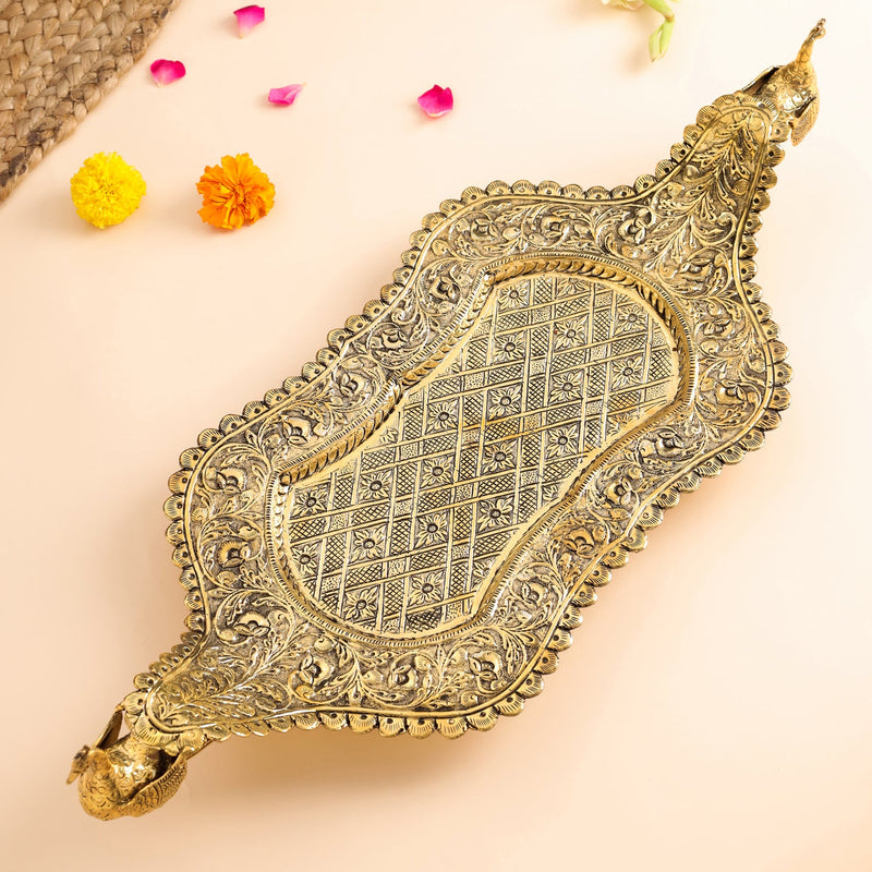 Brass Peacock Design Serving Tray (23 Inch)