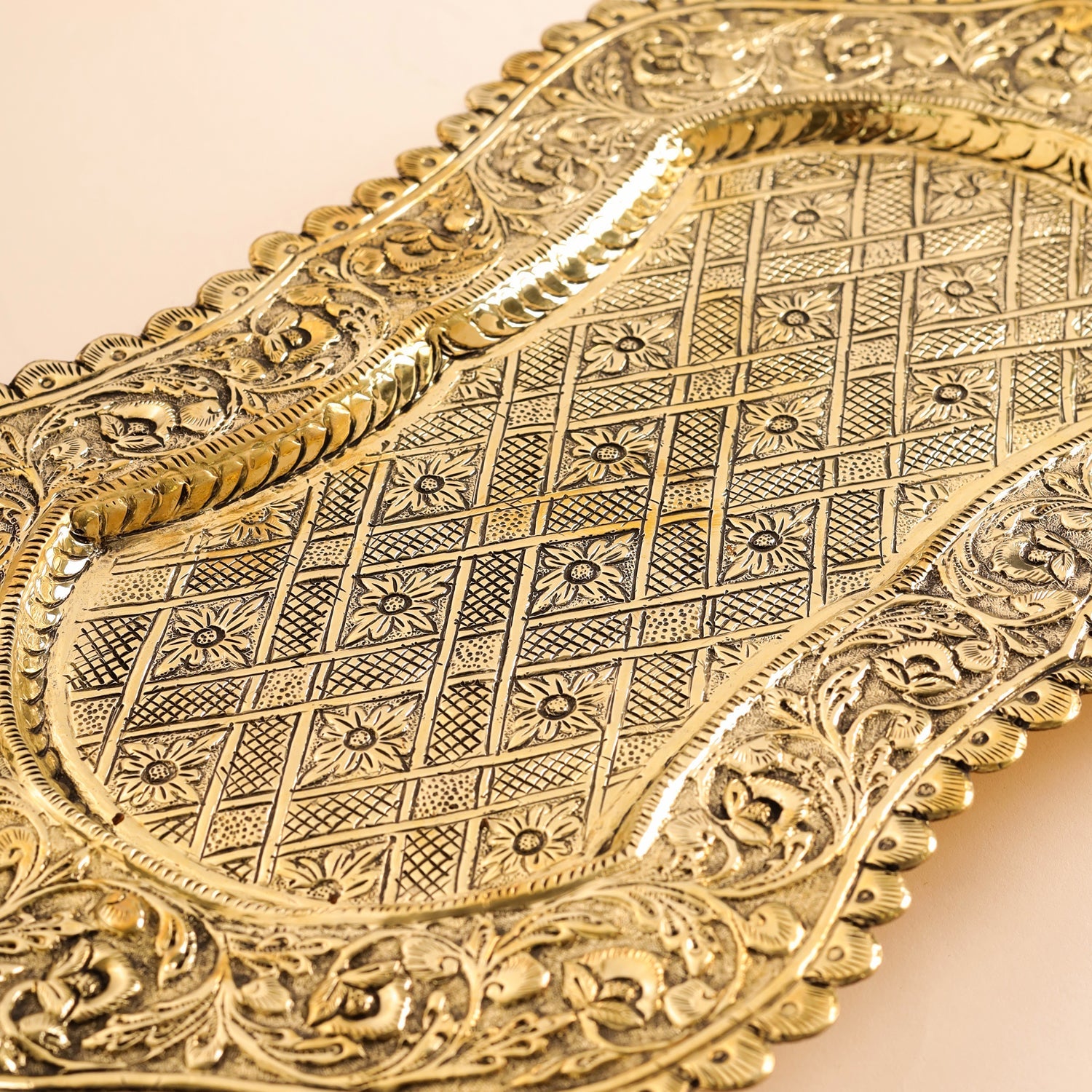 Brass Peacock Design Serving Tray (23 Inch)