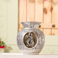 Silver-Plated Brass Radha Krishna Kodam / Kalash (8 Inch)