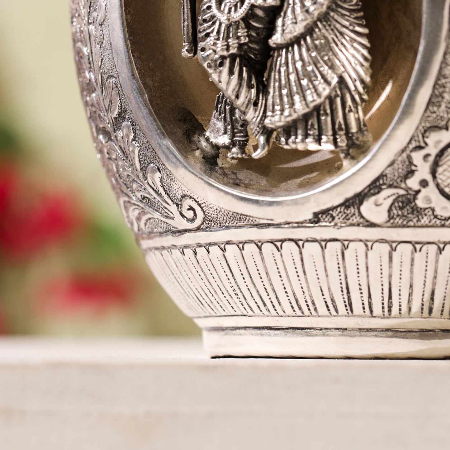 Silver-Plated Brass Radha Krishna Kodam / Kalash (8 Inch)