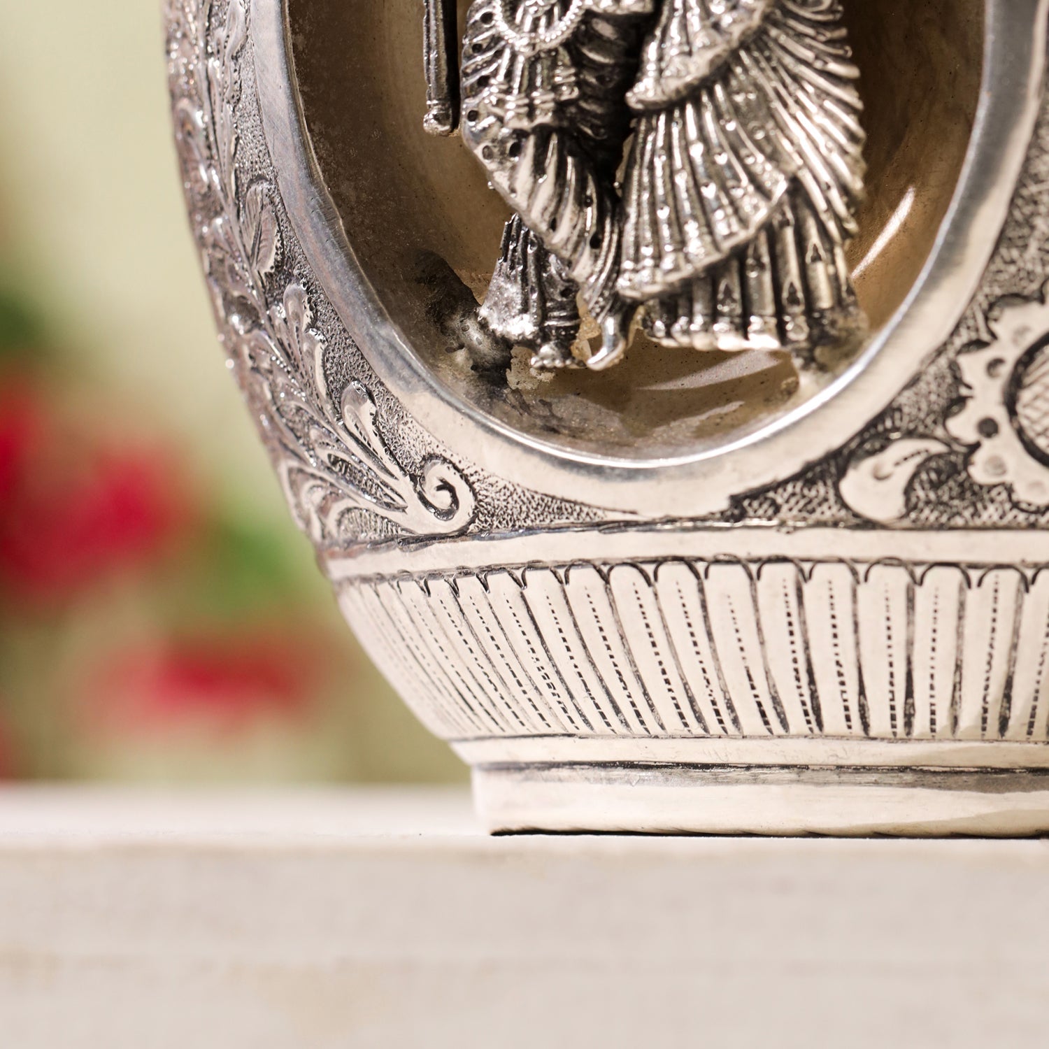 Silver-Plated Brass Radha Krishna Kodam / Kalash (8 Inch)