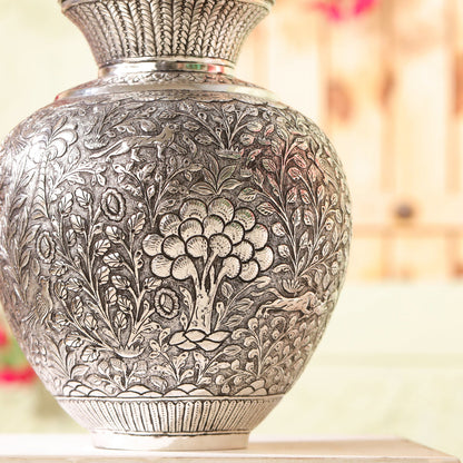 Silver Plated Brass Flower Pot with Floral Design
