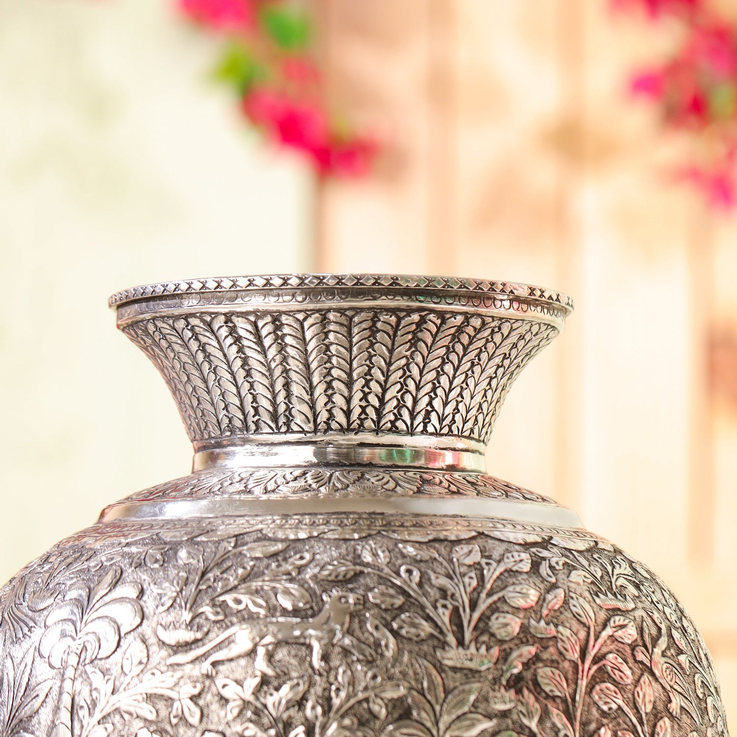 Silver Plated Brass Flower Pot with Floral Design