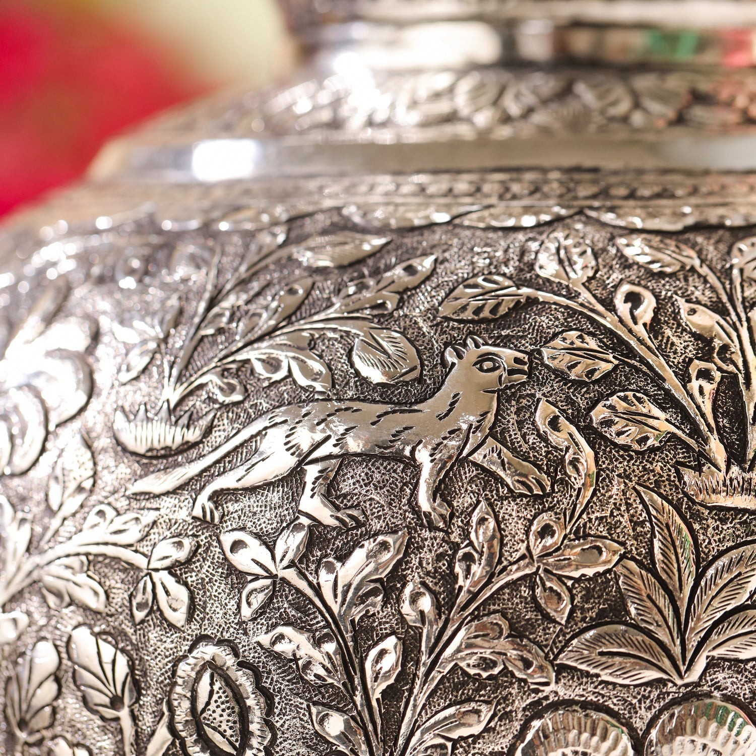 Silver Plated Brass Flower Pot with Floral Design
