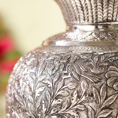 Silver Plated Brass Flower Pot with Floral Design