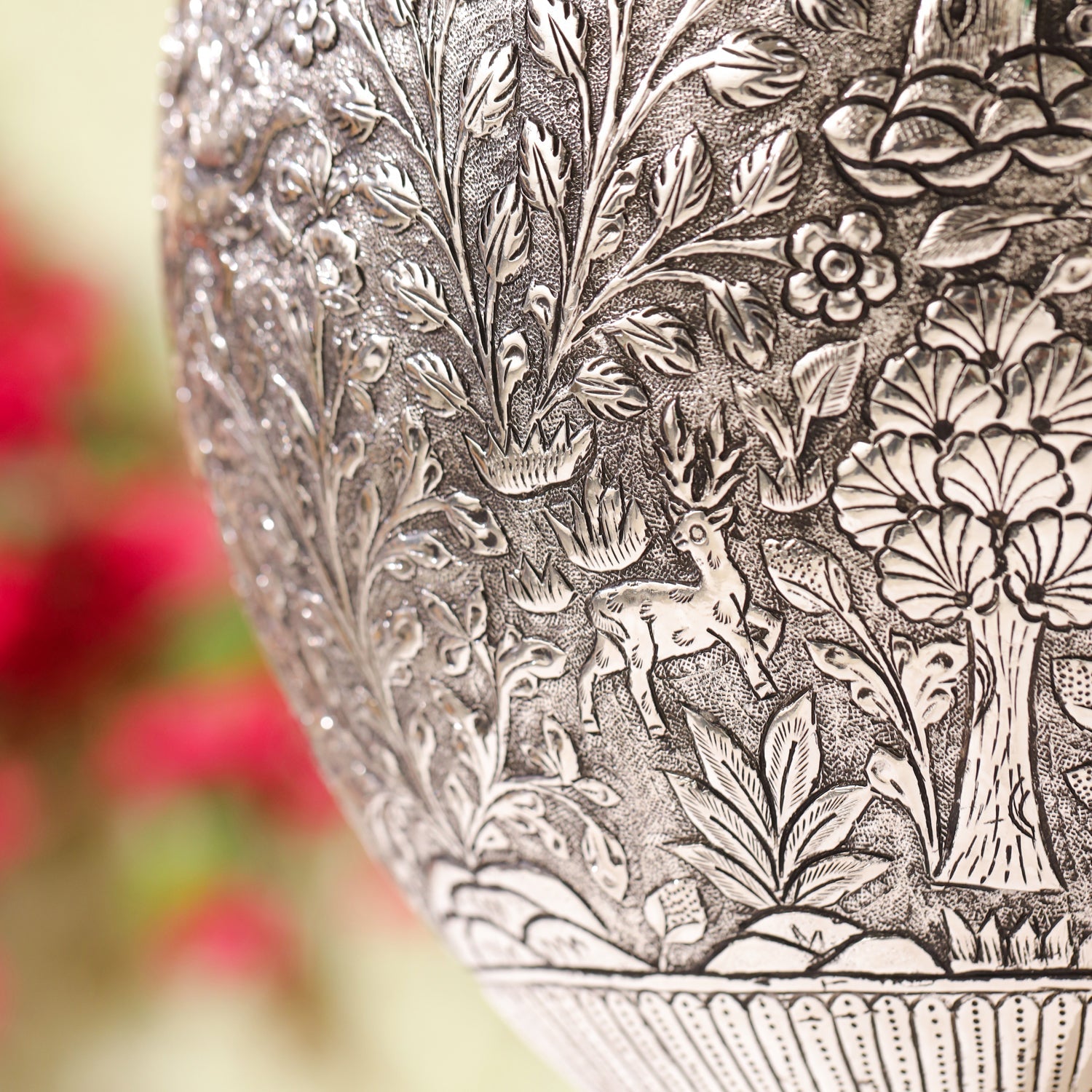 Silver Plated Brass Flower Pot with Floral Design