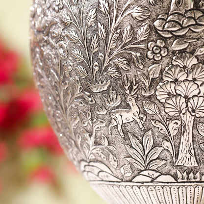 Silver Plated Brass Flower Pot with Floral Design