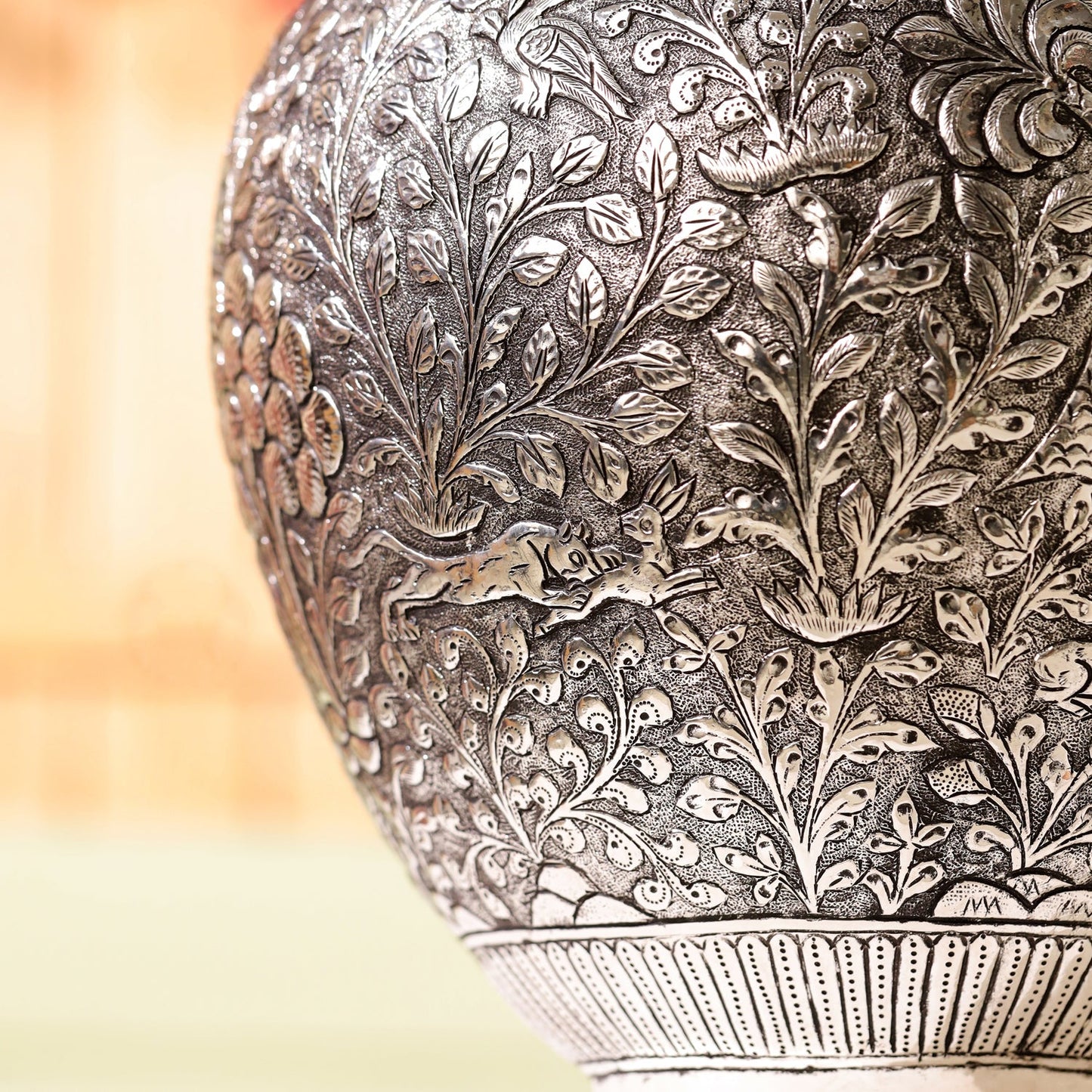 Silver Plated Brass Flower Pot with Floral Design